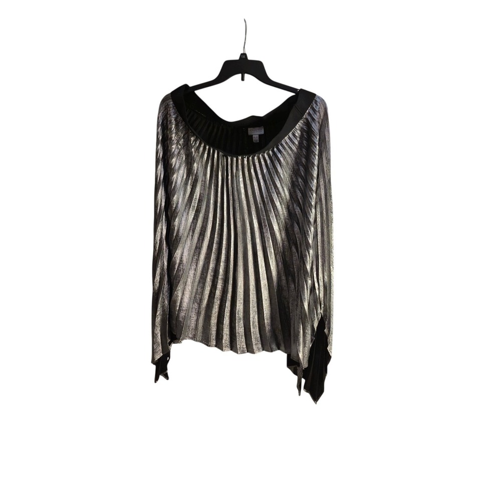 Susan Graver Pleated Skirt Women XL Silver Black Metallic Asymmetrical Top
